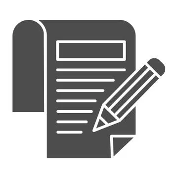 Contract signature solid icon. Agreement document with rules and pencil symbol 스톡 일러스트