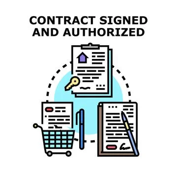 Contract signed and authorized vector concept illustration Stock Illustration