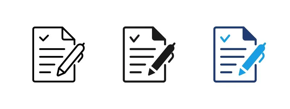 Contract signing icon showing document with check mark and pen. Concept of .. 스톡 일러스트