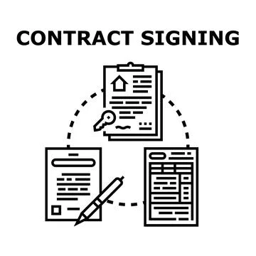 Contract signing process with legal documents and agreement Stock Illustration