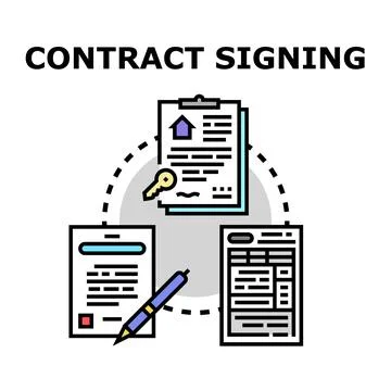 Contract signing process with legal documents and agreement Stock Illustration
