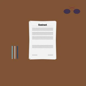Contract on table with glasses and pen or pencils Stock Illustration