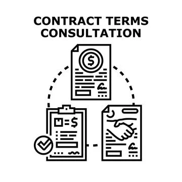 Contract terms consultation concept with documents and handshake Ilustración de archivo