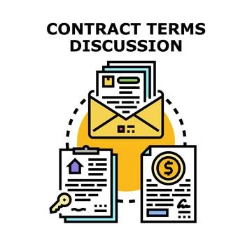 Contract terms discussion, agreement, and legal documents Stock Illustration
