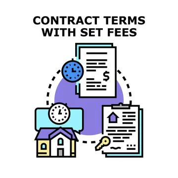 Contract terms with set fees for property deals Stock Illustration