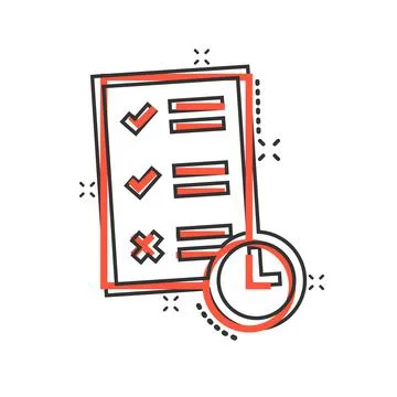 Contract time icon in comic style. Document with clock cartoon vector illustr Stock Illustration