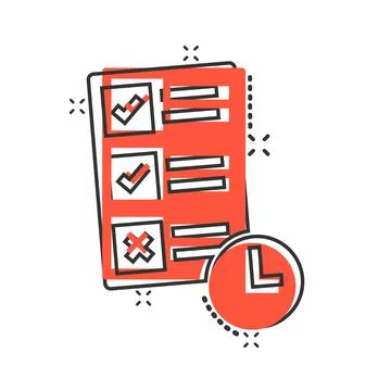 Contract time icon in comic style. Document with clock cartoon vector illustr Stock Illustration