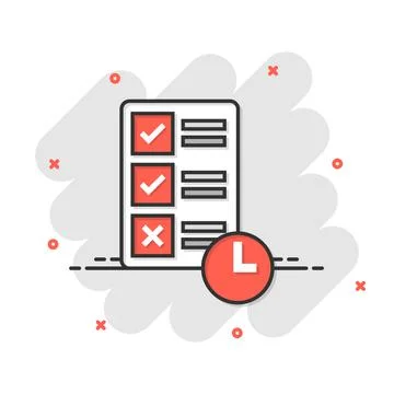 Contract time icon in comic style. Document with clock cartoon vector illustr Stock Illustration