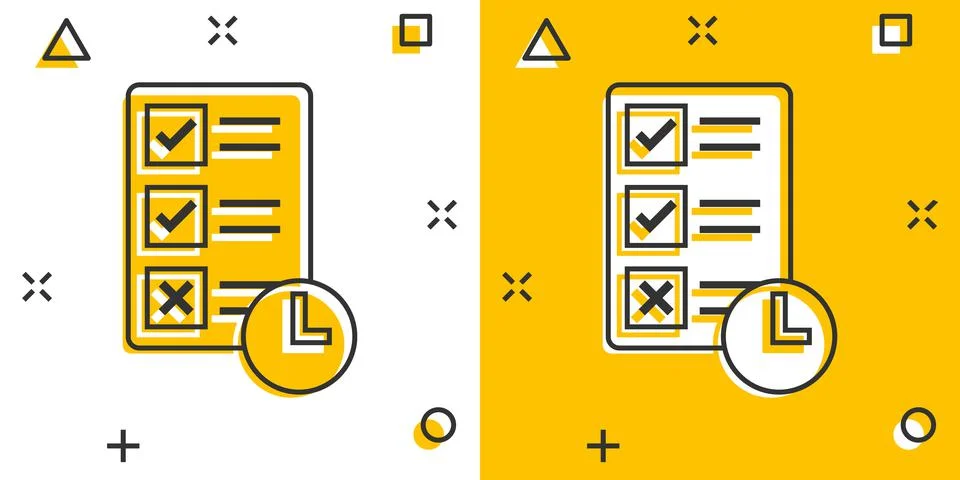 Contract time icon in comic style. Document with clock cartoon vector illustr Stock Illustration
