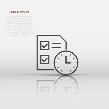 Contract time icon in flat style. Document with clock vector illustration o.. Stock Illustration