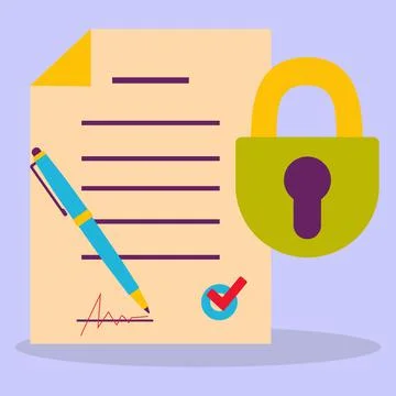 The contract is under lock and key. Document protection. Stock Illustration
