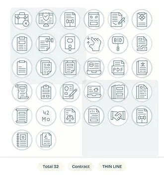 Contract Vector Icon Collection featuring 32 Editable Retina Ready Thin Lin.. Stock Illustration