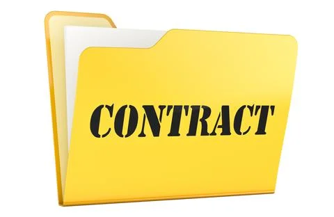 Contract, yellow folder with documents. 3d rendering Stock Illustration