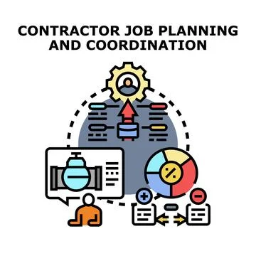 Contractor job planning and coordination management concept Stock Illustration