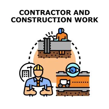 Contractor managing construction process and building development Stock Illustration