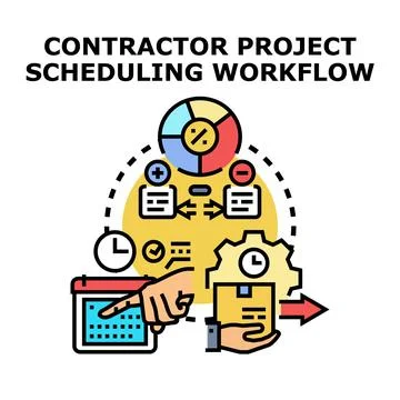 Contractor project scheduling workflow business concept Stock Illustration