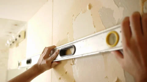 Contractor Renovation Level Measuring Stock Footage 32814524