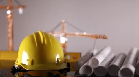 Contractor theme, blueprints, plans, hard hat, tools Stock-Footage 60389779