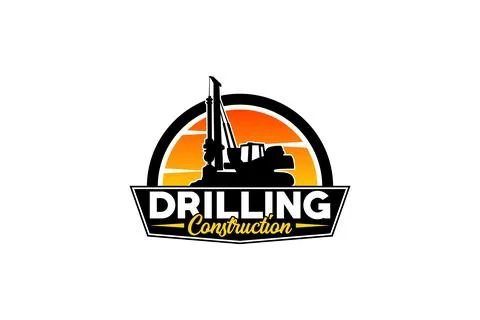 Contractor, trench digger and drilling rig logo design inspiration Heavy eq.. Stock Illustration