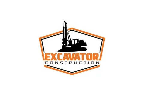 Contractor, trench digger and drilling rig logo design inspiration Heavy eq.. Stock Illustration