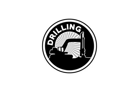 Contractor, trench digger and drilling rig logo design inspiration Heavy eq.. Stock Illustration