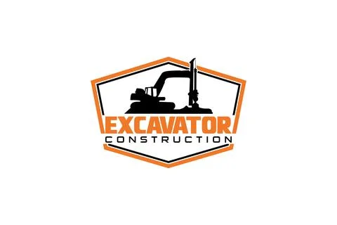 Contractor, trench digger and drilling rig logo design inspiration Heavy eq.. Stock Illustration