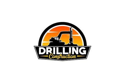 Contractor, trench digger and drilling rig logo design inspiration Heavy eq.. Stock Illustration