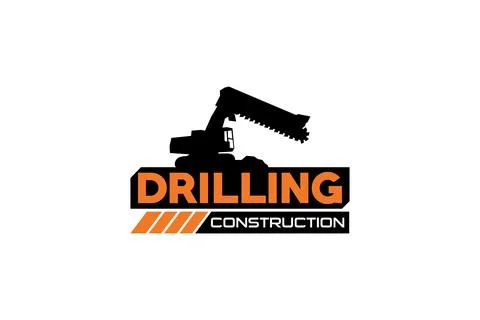 Contractor, trench digger and drilling rig logo design inspiration Heavy eq.. Stock Illustration