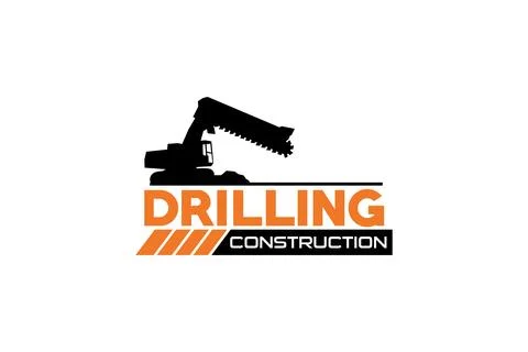 Contractor, trench digger and drilling rig logo design inspiration Heavy eq.. Stock Illustration