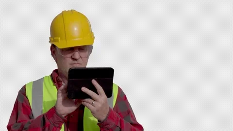 Contractor Using Computer Tablet with Alpha Channel Stock Footage 320506800