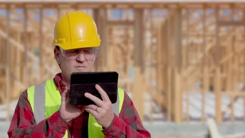 Contractor Using Computer Tablet At Residential Construction Site Stock Footage 320506797