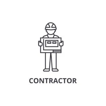 Contractor vector line icon, sign, illustration on background, editable strokes Stock Illustration