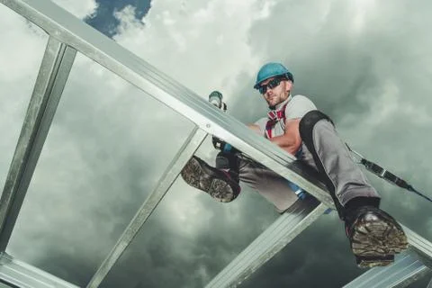 Contractor Worker at Height.  Stock Photos