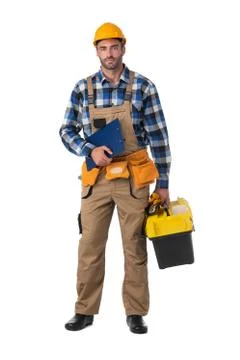 Contractor worker isolated on white Stock Photos