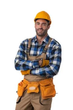 Contractor worker isolated on white Stock Photos