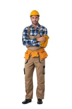 Contractor worker isolated on white Stock Photos