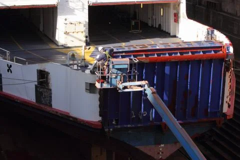 A contractor working on a car ferry Stock Photos