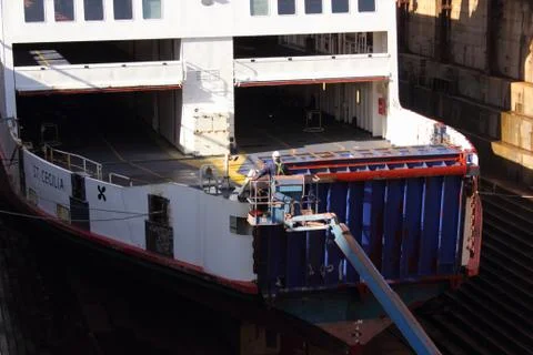 A contractor working on a car ferry Stock Photos