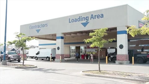 Contractors and loading area with signs on roof ceiling facade rain cover Stock Footage 250276732