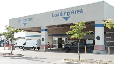 Contractors and loading area with signs on roof ceiling facade rain cover Stock Footage 250276989