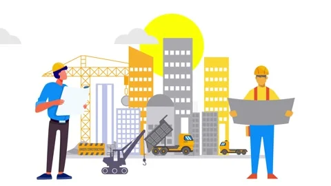 Contractors checking the construction site animation Stock Footage 219521307