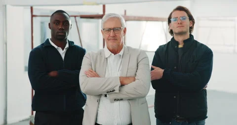 Contractors, face or team on site with arms crossed, industrial group or about Stock Footage 341462422