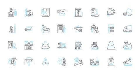 Contractors linear icons set. Construction, Renovation, Remodeling, Housekeeping Stock Illustration