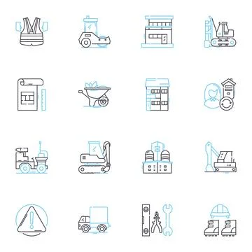 Contractors linear icons set. Construction, Renovation, Remodeling, Housekeeping Stock Illustration