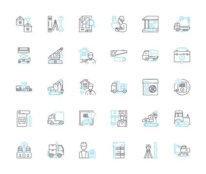 Contractors linear icons set. Construction, Renovation, Remodeling, Housekeeping Stock Illustration