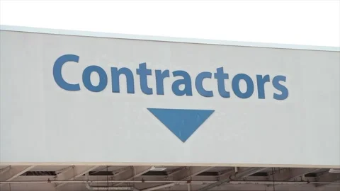 Contractors word writing caption text sign in blue with arrow pointing down Stock Footage 250276469