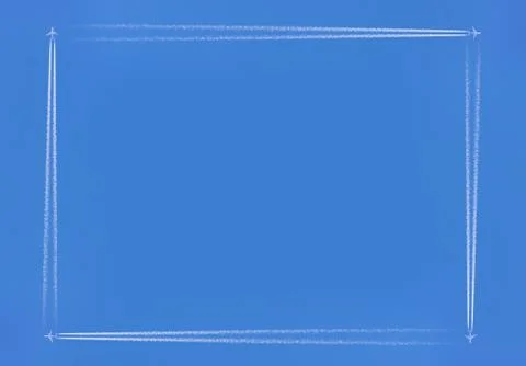 Contrail airplanes formation rectangular border Stock Photos
