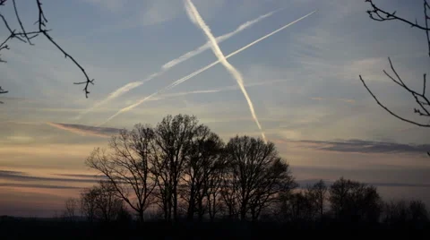 Contrail Cross on Sky Stock Footage 49290571