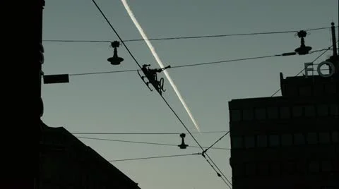 Contrails of a jet speeding in the sky Stock Footage 12713223