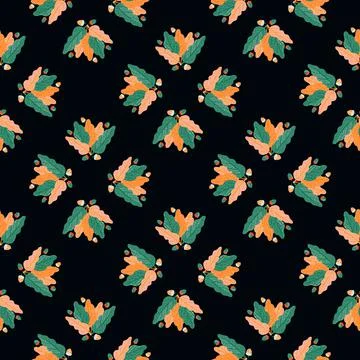 Contrast abstract seamless pattern with turquoise and orange leaf shapes. Bla Illustrazione stock
